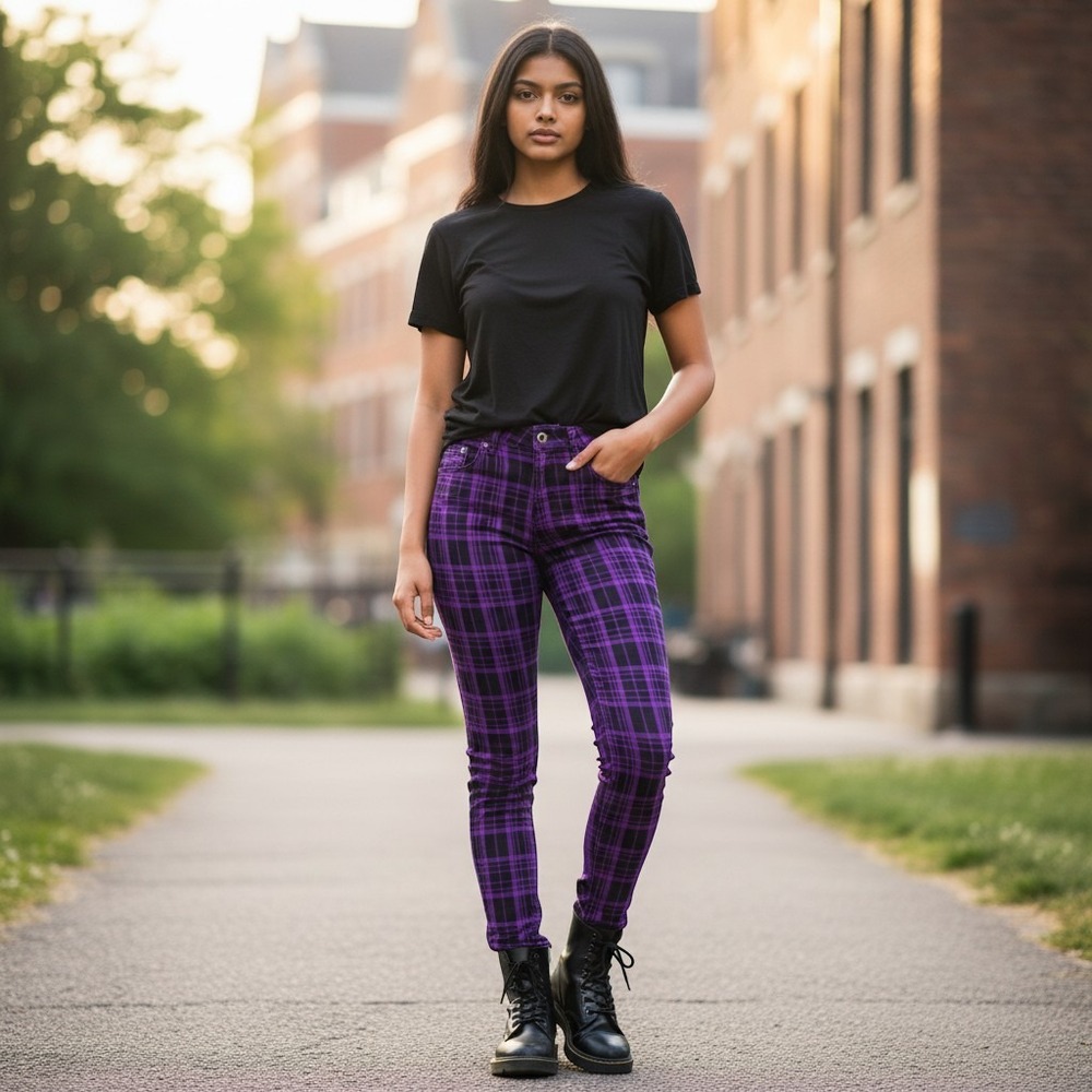 TRIPP NYC Women Sz 5 Purple Plaid Skinny Pants Punk Goth IS6235P Daang Goodman